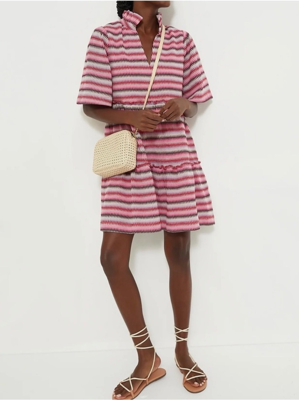 Tuckernuck Chevron Crawford Dress Women's Large Pink Multi Chevron Knit